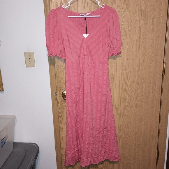 NEW The Nines by HATCH Elbow Sleeve Tonal Maternity Dress Tomato Red Striped - Picture 4 of 9